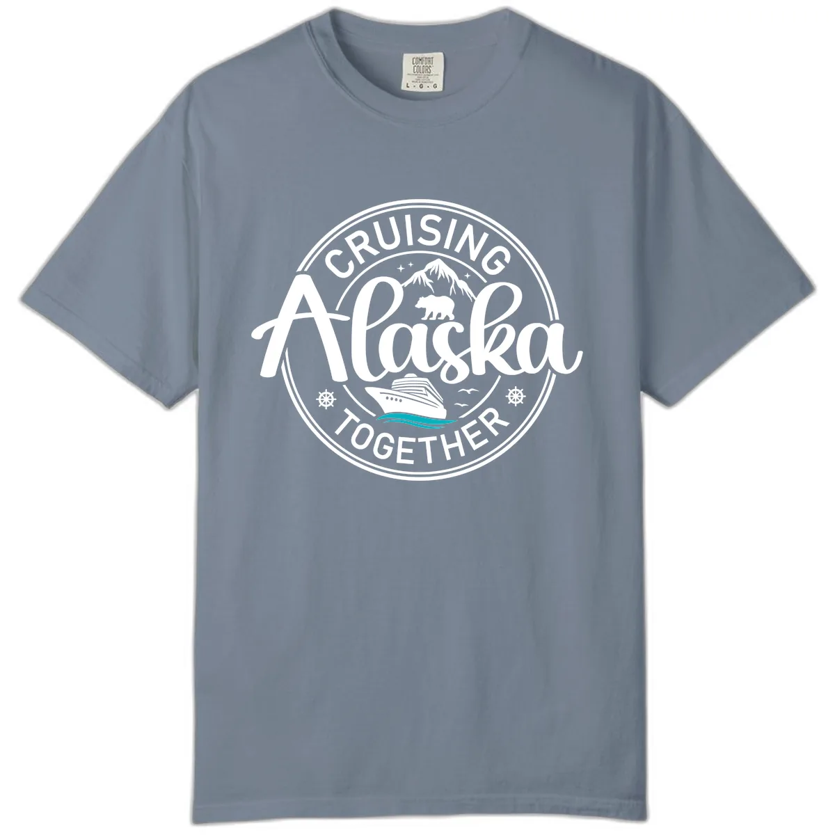 Cruisin' Alaska Together Scenic Badge Comfort Color in Blue Jean