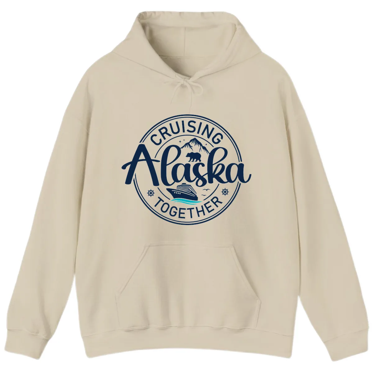 Cruisin' Alaska Together Scenic Badge Hoodie in Sand