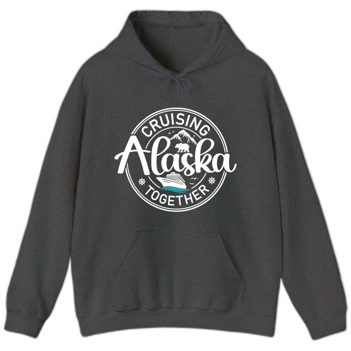 Cruisin' Alaska Together Scenic Badge Hoodie in Dark Heather