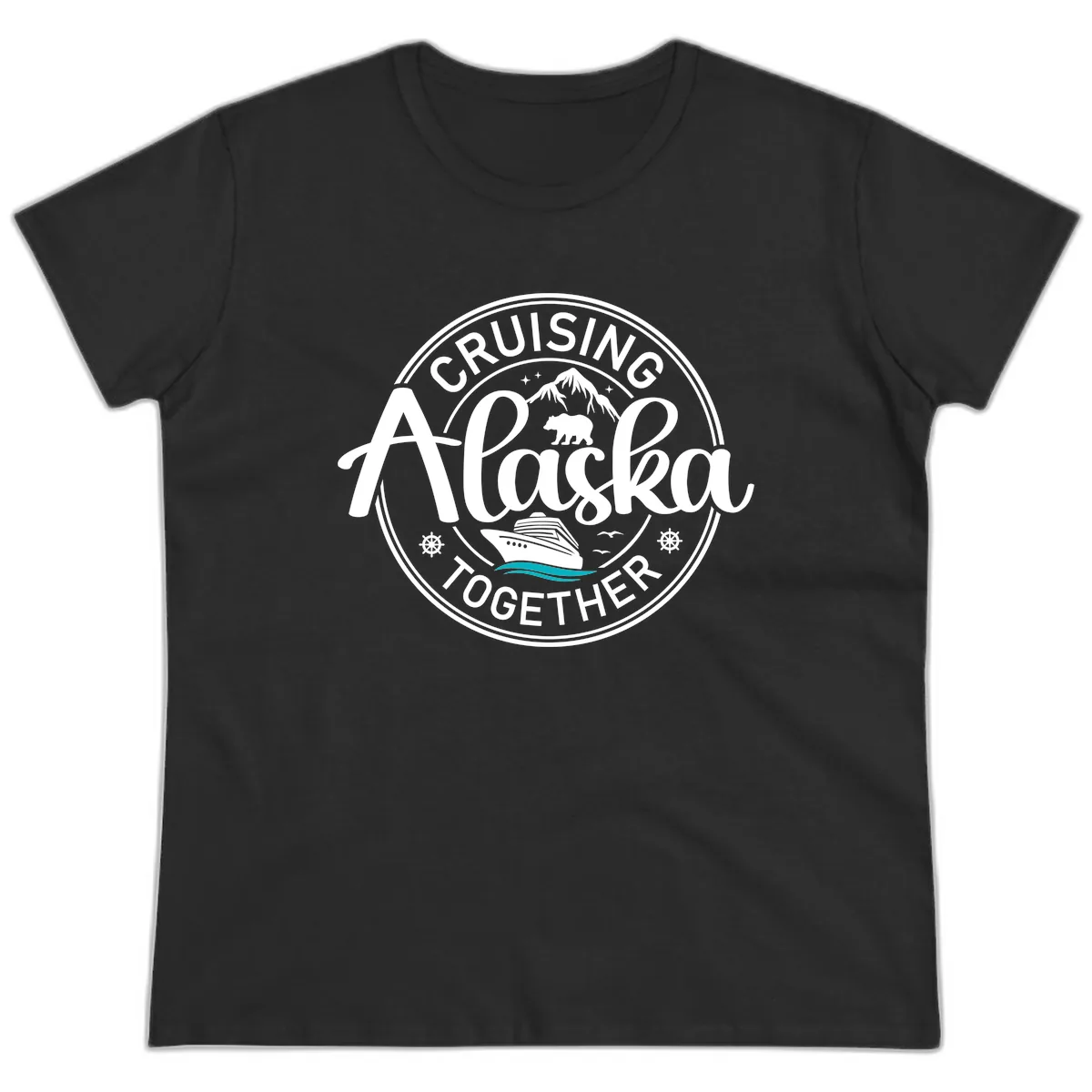 Cruisin' Alaska Together Scenic Badge Ladies Tee in Black