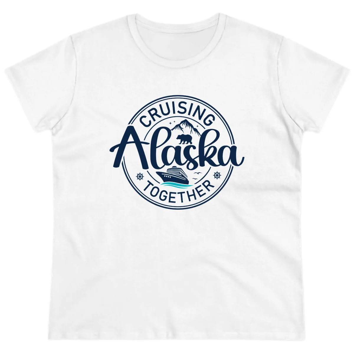 Cruisin' Alaska Together Scenic Badge Ladies Tee in White