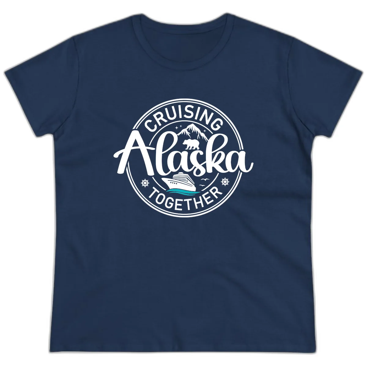 Cruisin' Alaska Together Scenic Badge Ladies Tee in Navy
