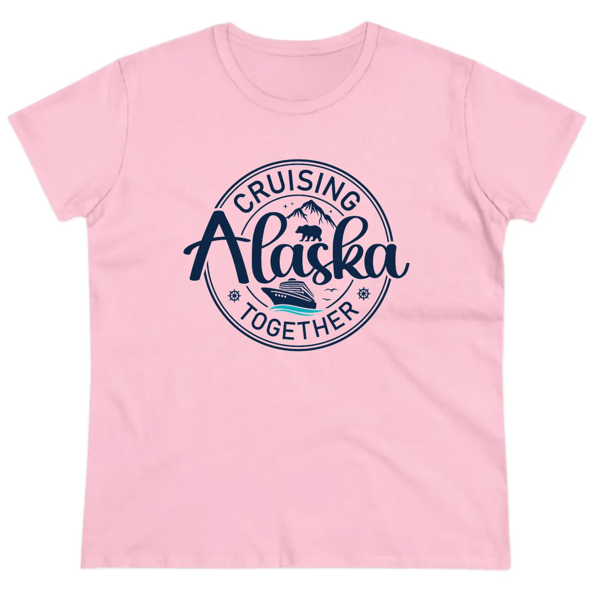 Cruisin' Alaska Together Scenic Badge Ladies Tee in Light Pink