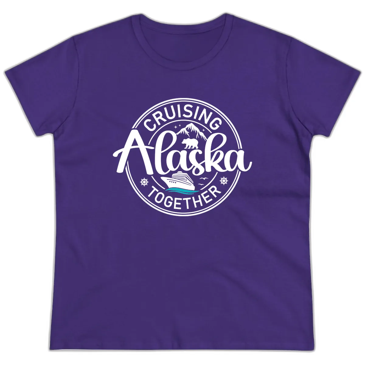 Cruisin' Alaska Together Scenic Badge Ladies Tee in Purple