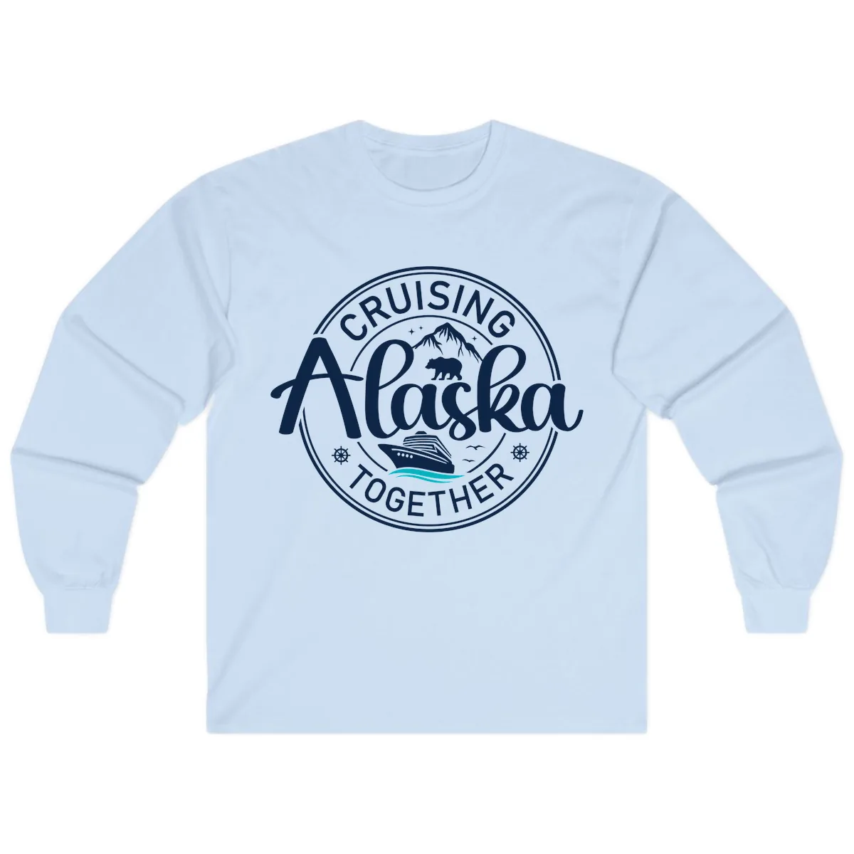 Cruisin' Alaska Together Scenic Badge Long Sleeve in Light Blue