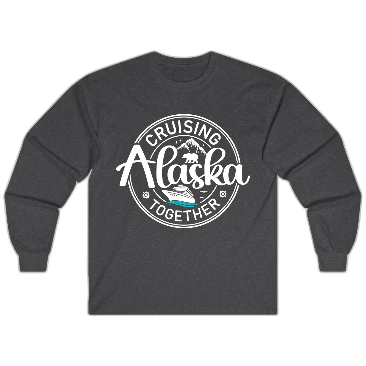 Cruisin' Alaska Together Scenic Badge Long Sleeve in Dark Heather