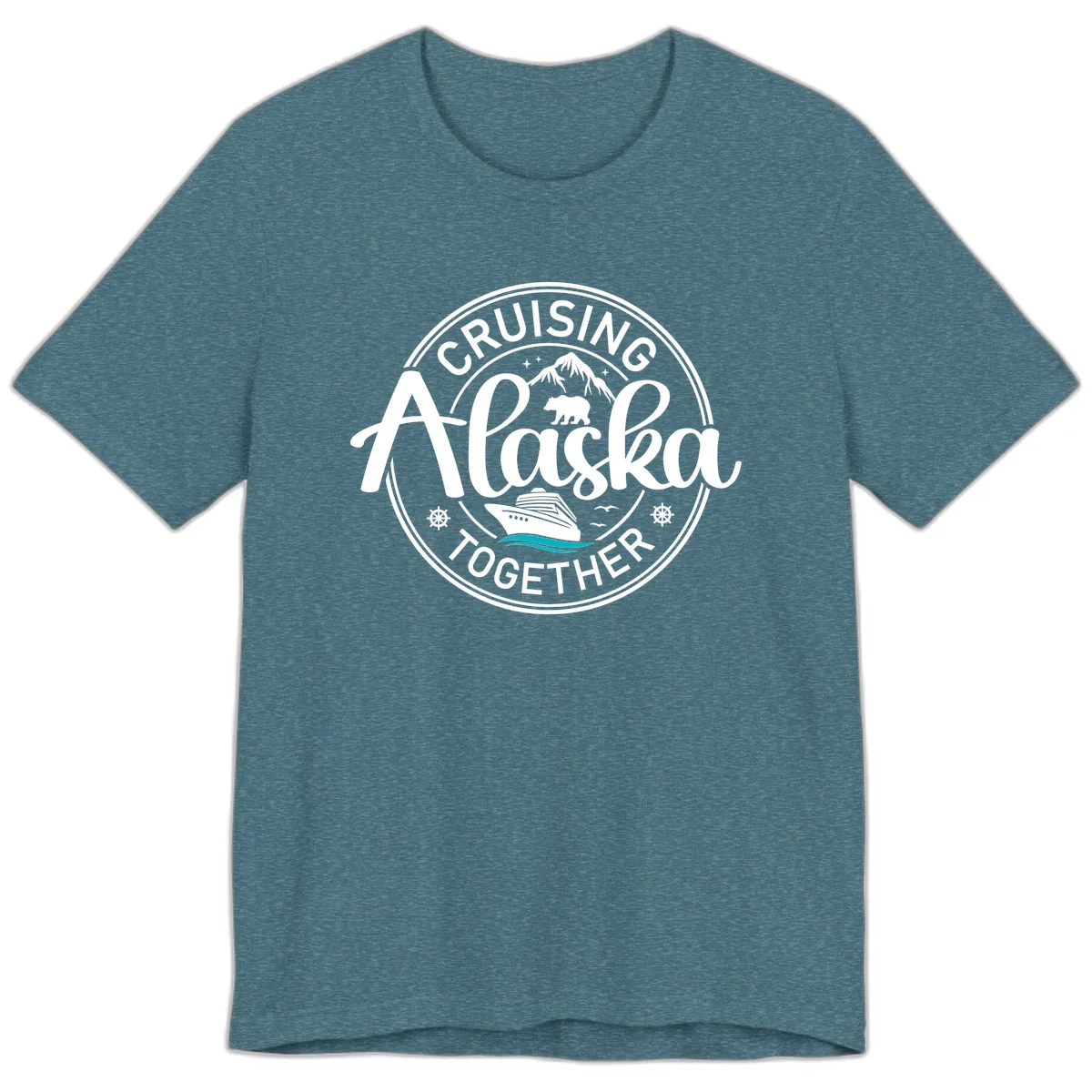 Cruisin' Alaska Together Scenic Badge Premium T-Shirt in Heather Deep Teal