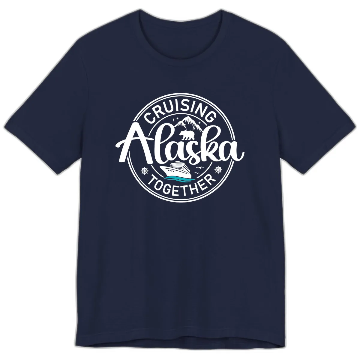 Cruisin' Alaska Together Scenic Badge Premium T-Shirt in Navy