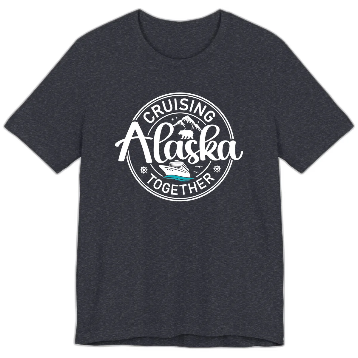 Cruisin' Alaska Together Scenic Badge Premium T-Shirt in Heather Navy