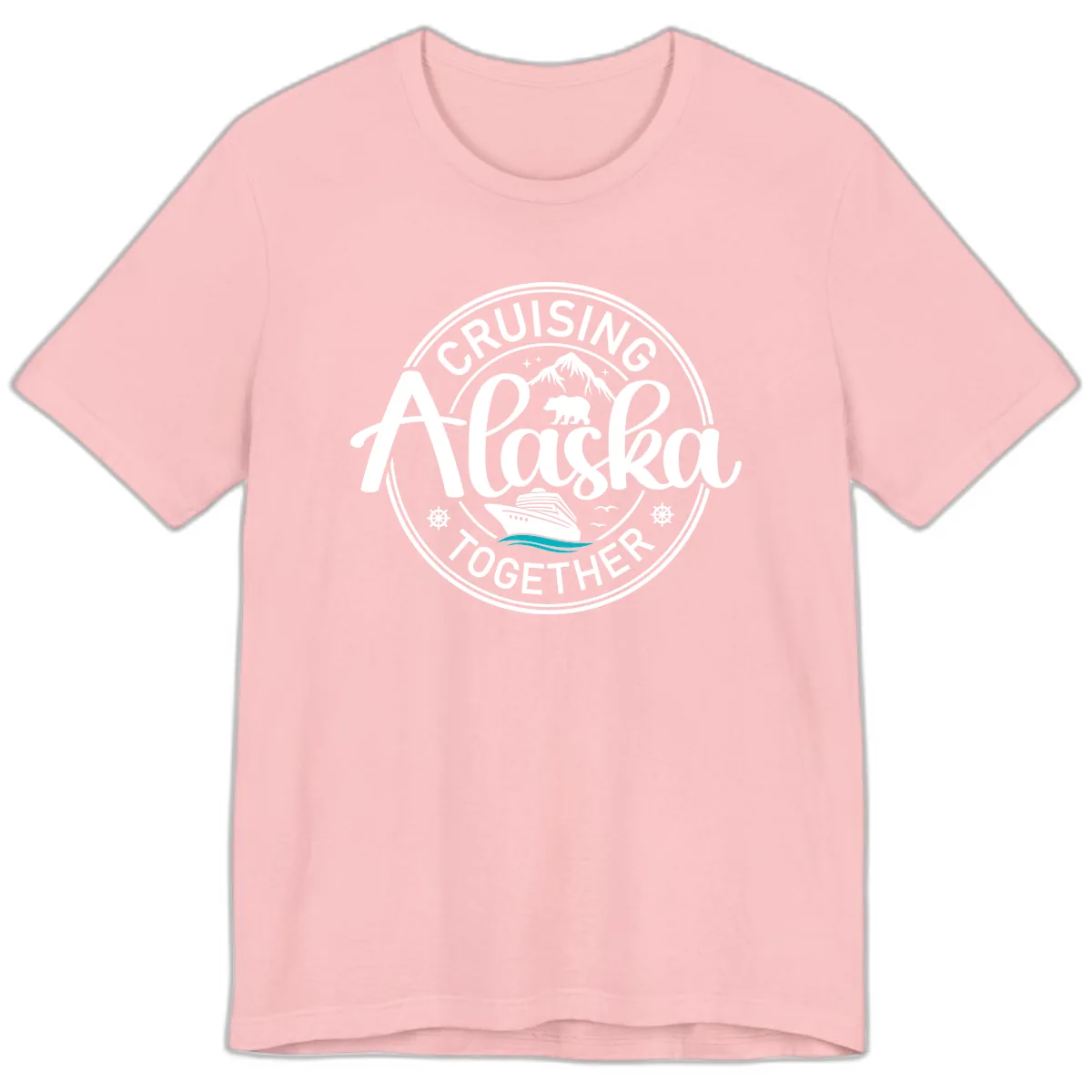 Cruisin' Alaska Together Scenic Badge Premium T-Shirt in Pink