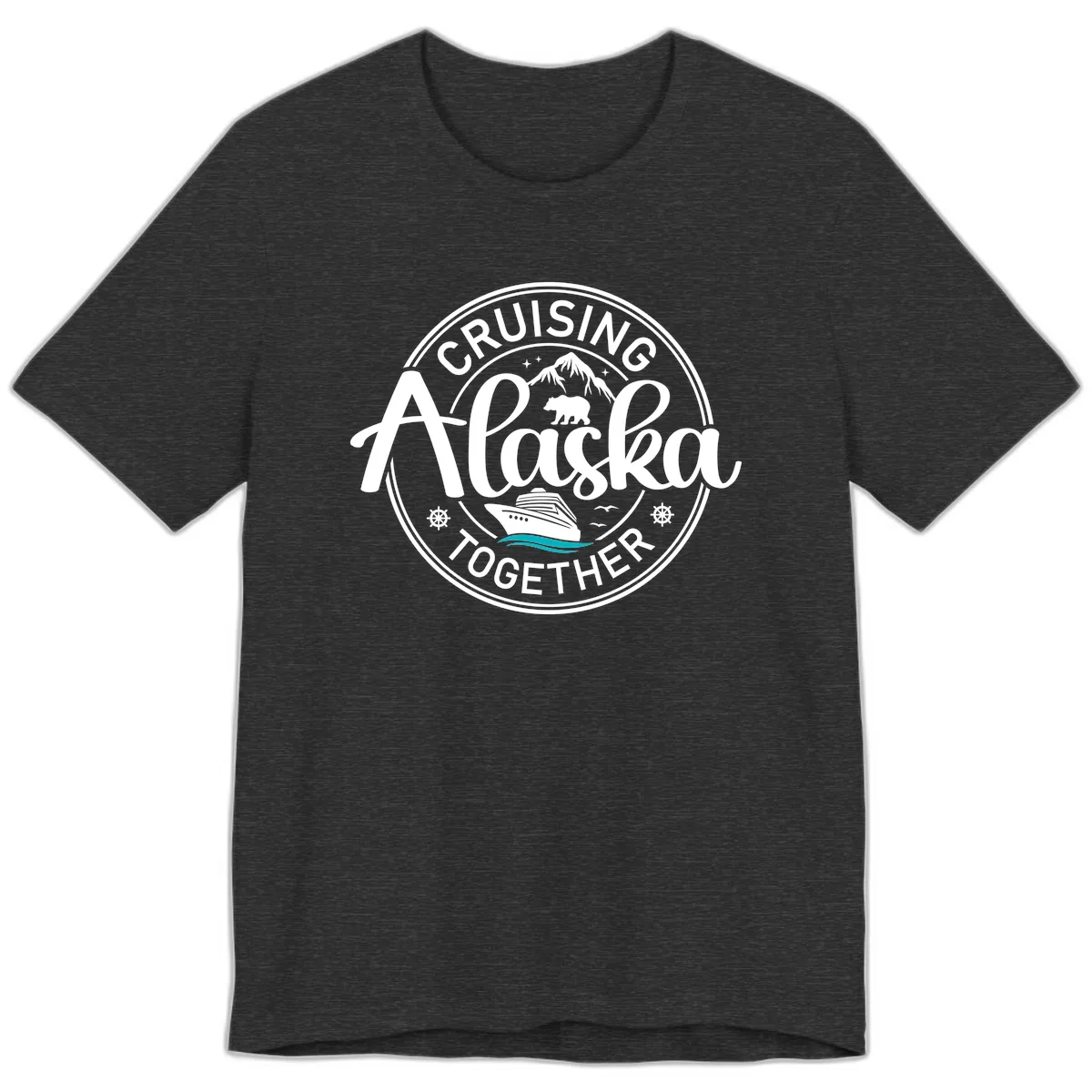 Cruisin' Alaska Together Scenic Badge Premium T-Shirt in Dark Grey Heather