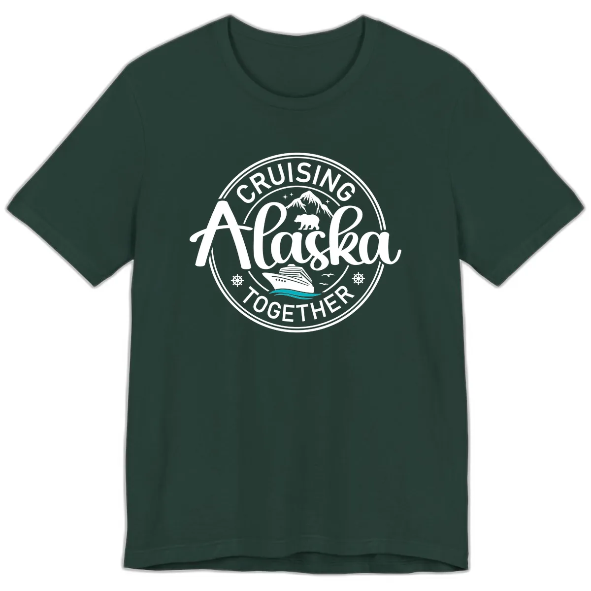 Cruisin' Alaska Together Scenic Badge Premium T-Shirt in Forest