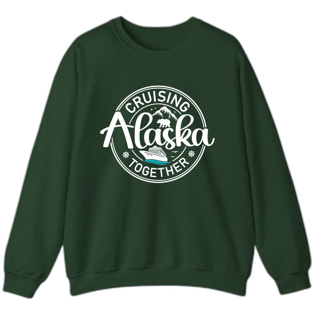 Cruisin' Alaska Together Scenic Badge Sweatshirt in Forest Green