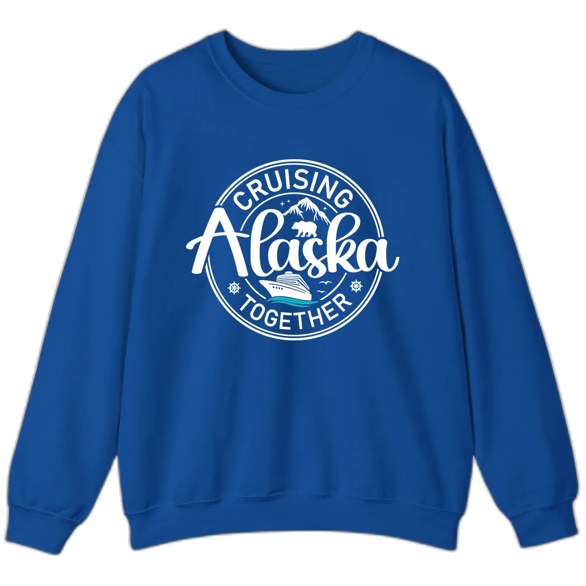 Cruisin' Alaska Together Scenic Badge Sweatshirt in Royal