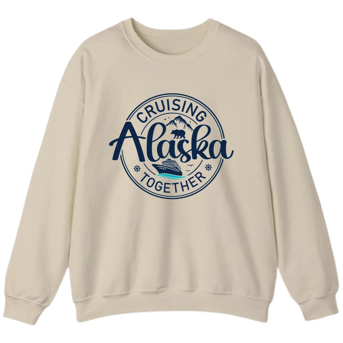 Cruisin' Alaska Together Scenic Badge Sweatshirt in Sand