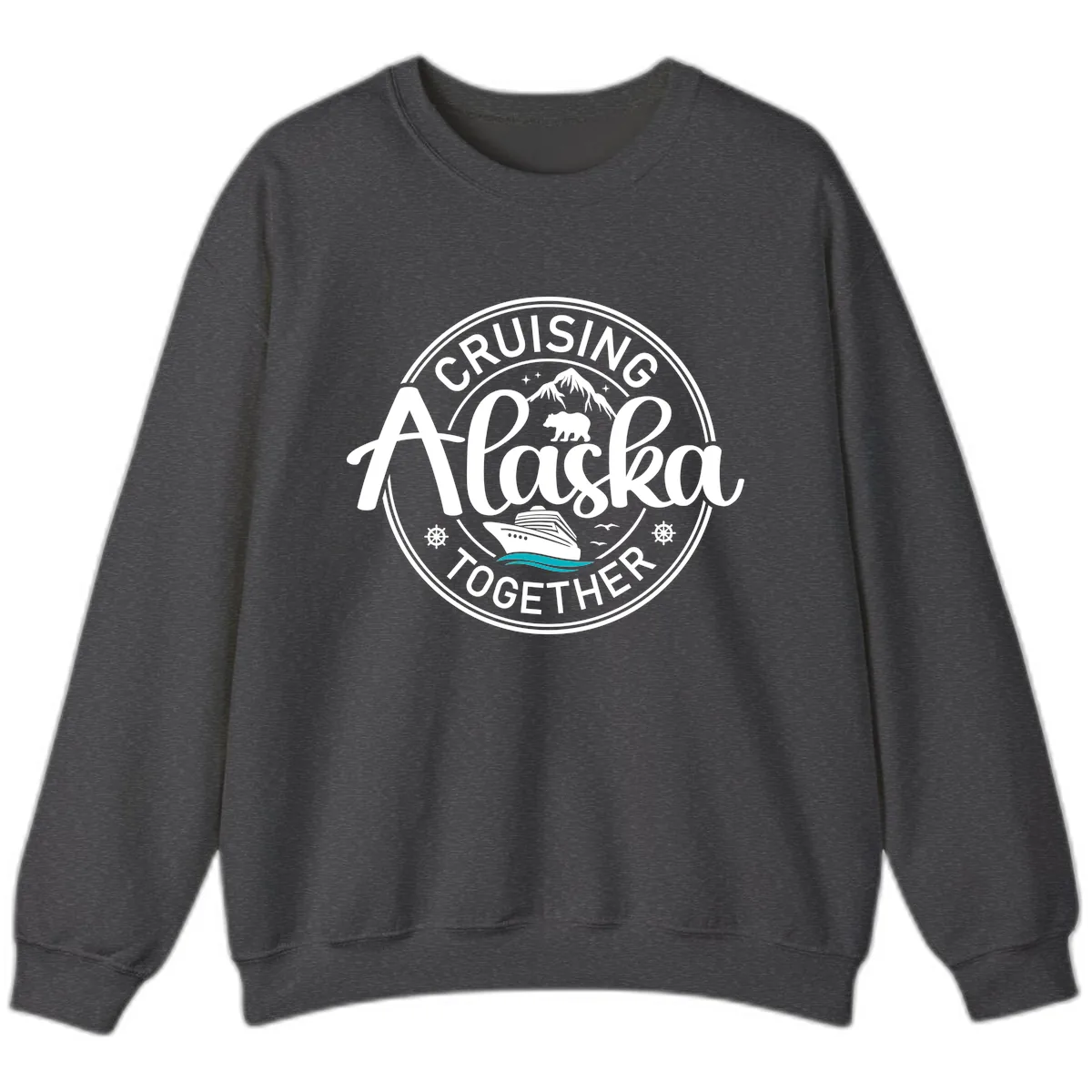 Cruisin' Alaska Together Scenic Badge Sweatshirt in Dark Heather