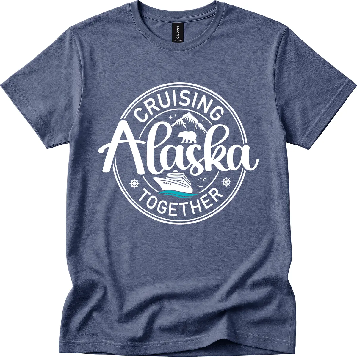 Cruisin' Alaska Together Scenic Badge T-Shirt in Heather Navy