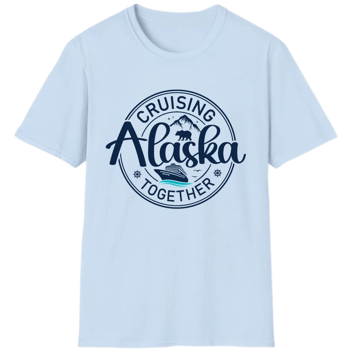 Cruisin' Alaska Together Scenic Badge T-Shirt in Light Blue