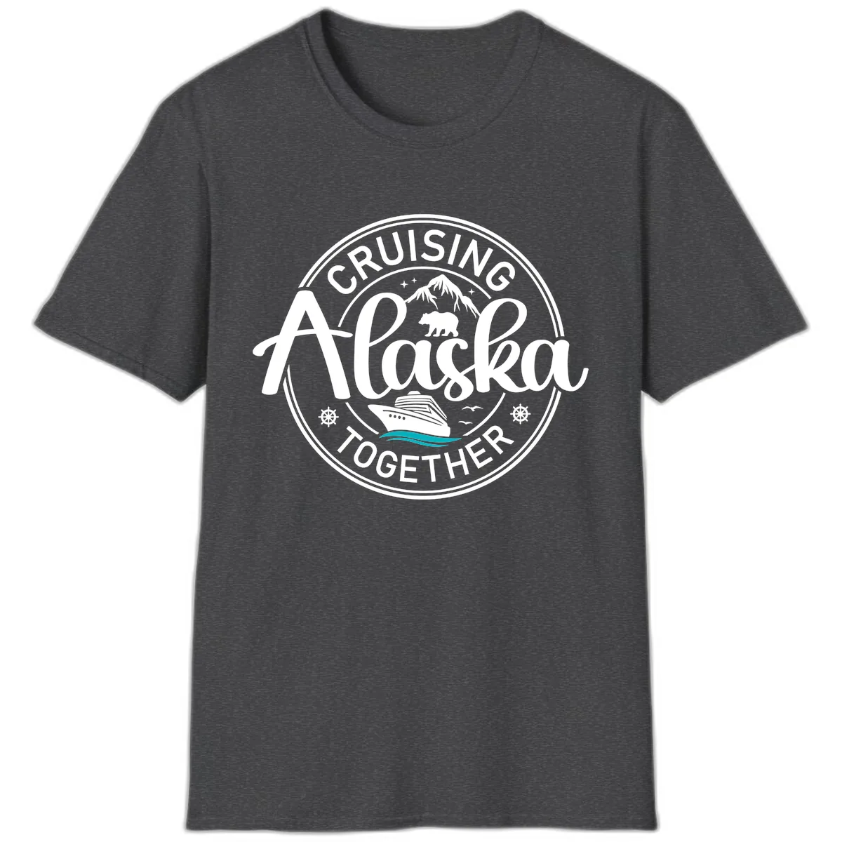 Cruisin' Alaska Together Scenic Badge T-Shirt in Dark Heather