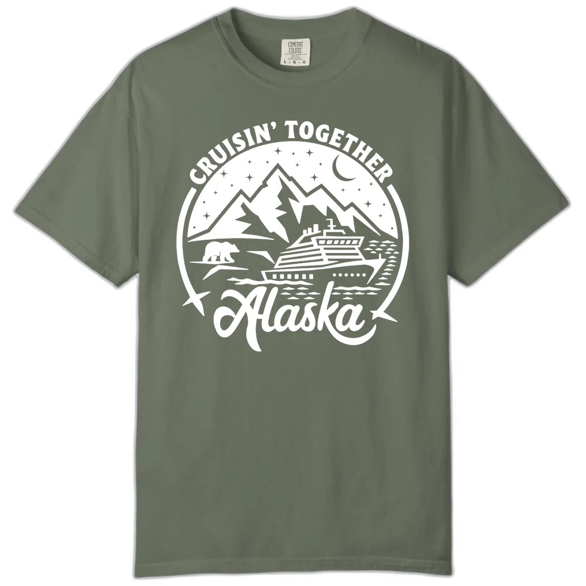 Cruisin' Together Alaska 2024 Bear Ship Comfort Color in Moss