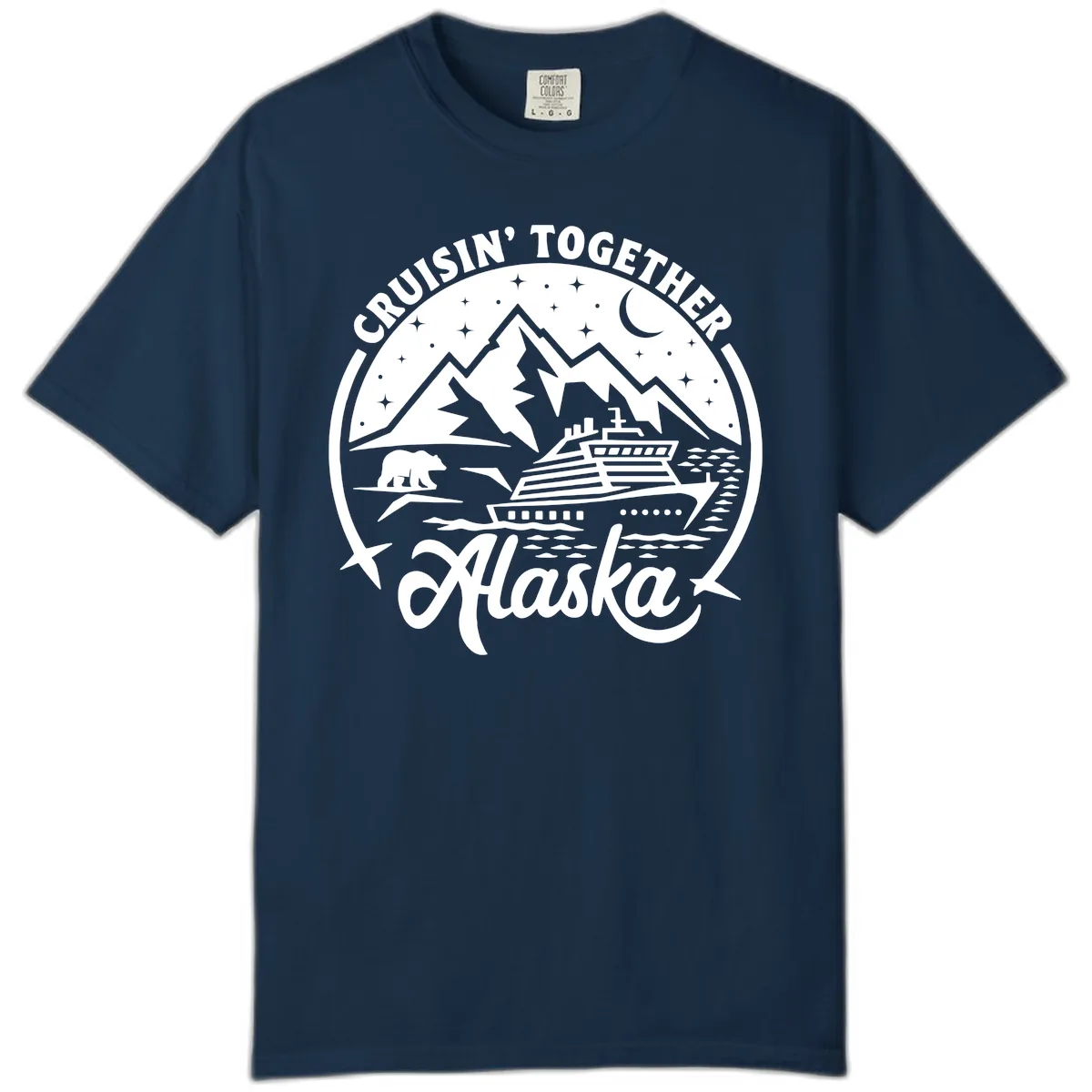 Cruisin' Together Alaska 2024 Bear Ship Comfort Color in True Navy
