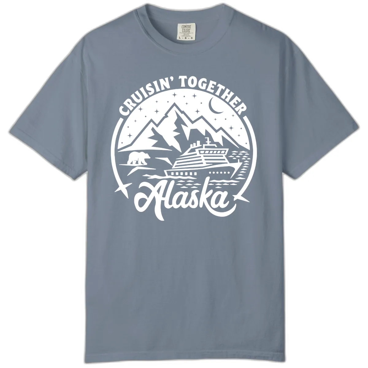 Cruisin' Together Alaska 2024 Bear Ship Comfort Color in Blue Jean