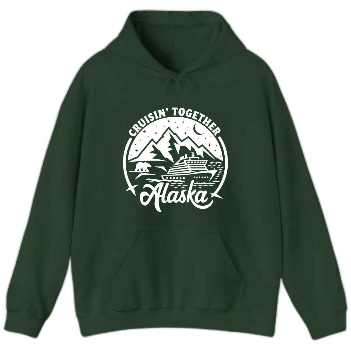 Cruisin' Together Alaska 2024 Bear Ship Hoodie in Forest Green