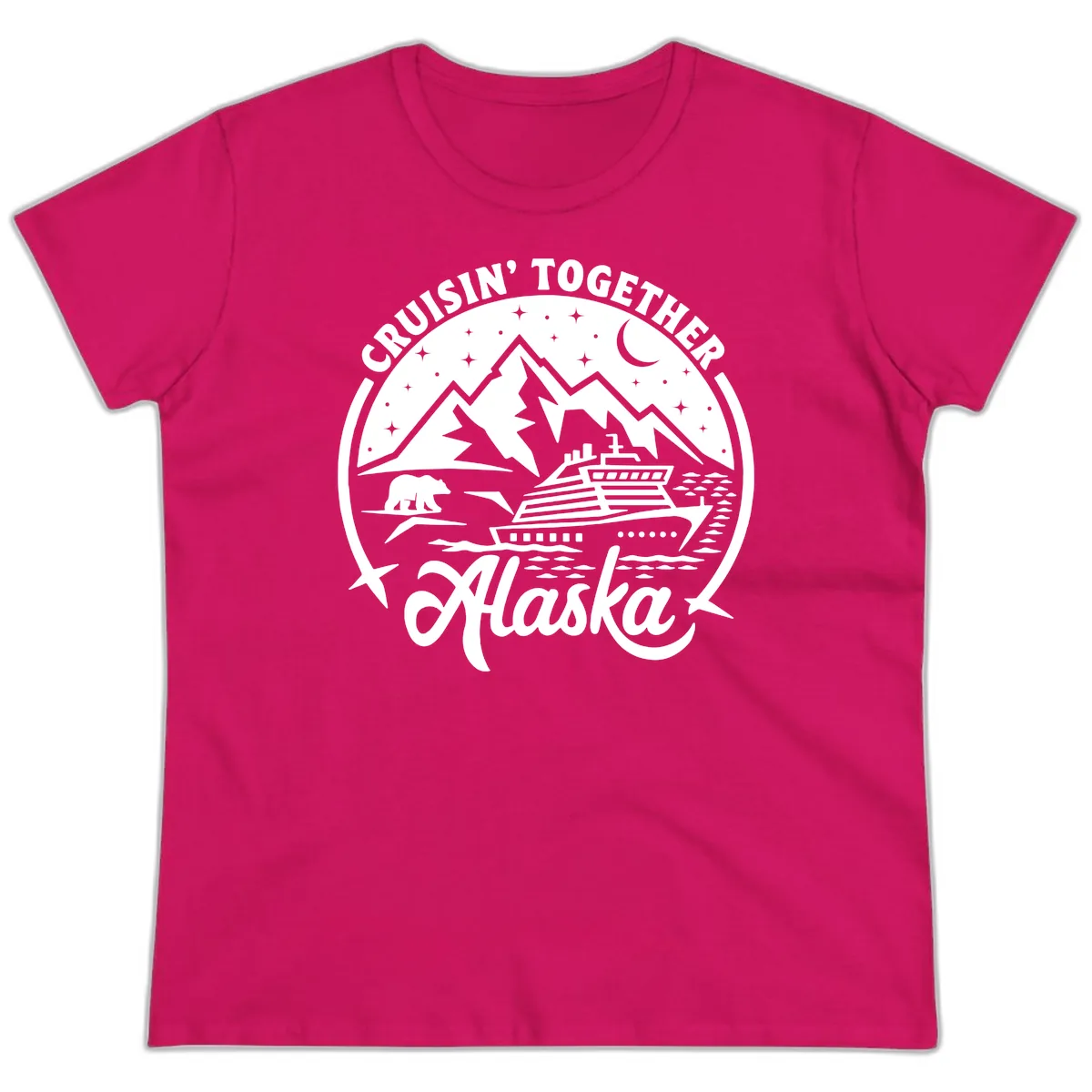 Cruisin' Together Alaska 2024 Bear Ship Ladies Tee in Heliconia