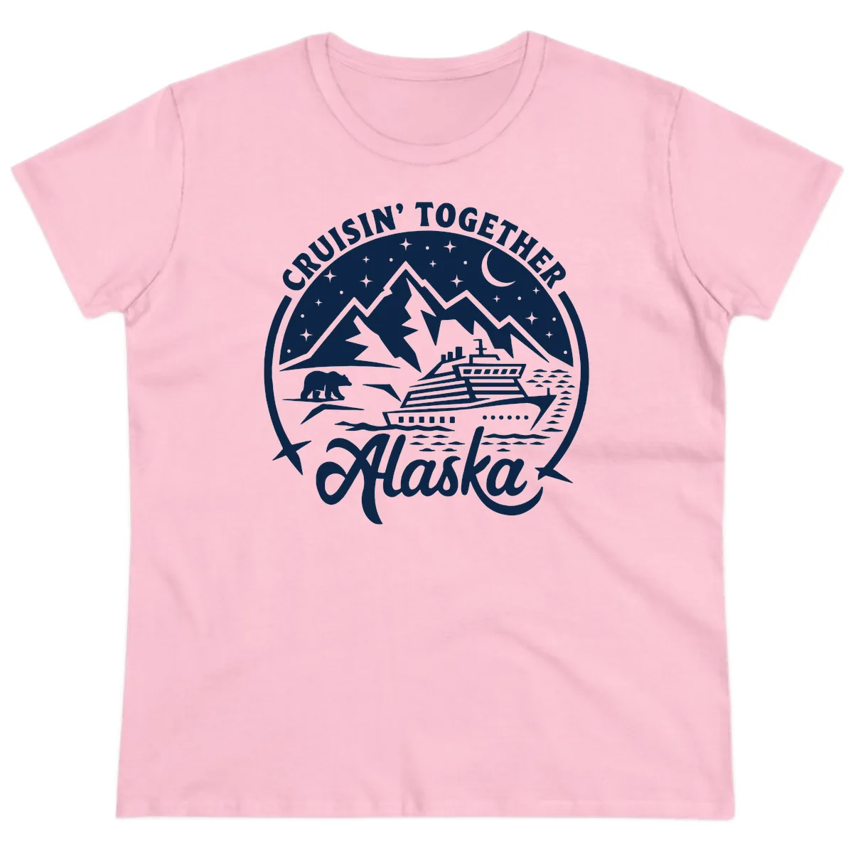 Cruisin' Together Alaska 2024 Bear Ship Ladies Tee in Light Pink
