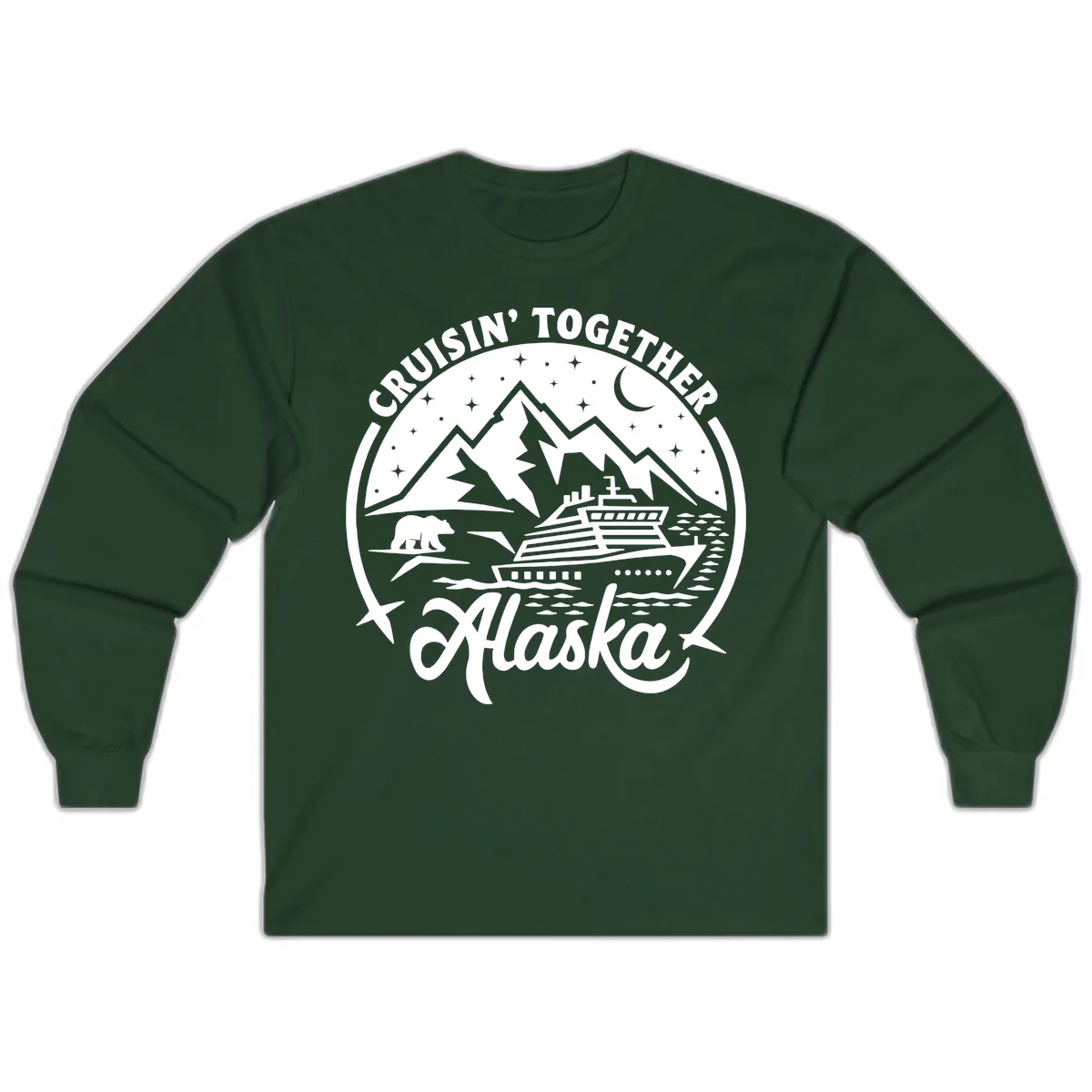 Cruisin' Together Alaska 2024 Bear Ship Long Sleeve in Forest Green