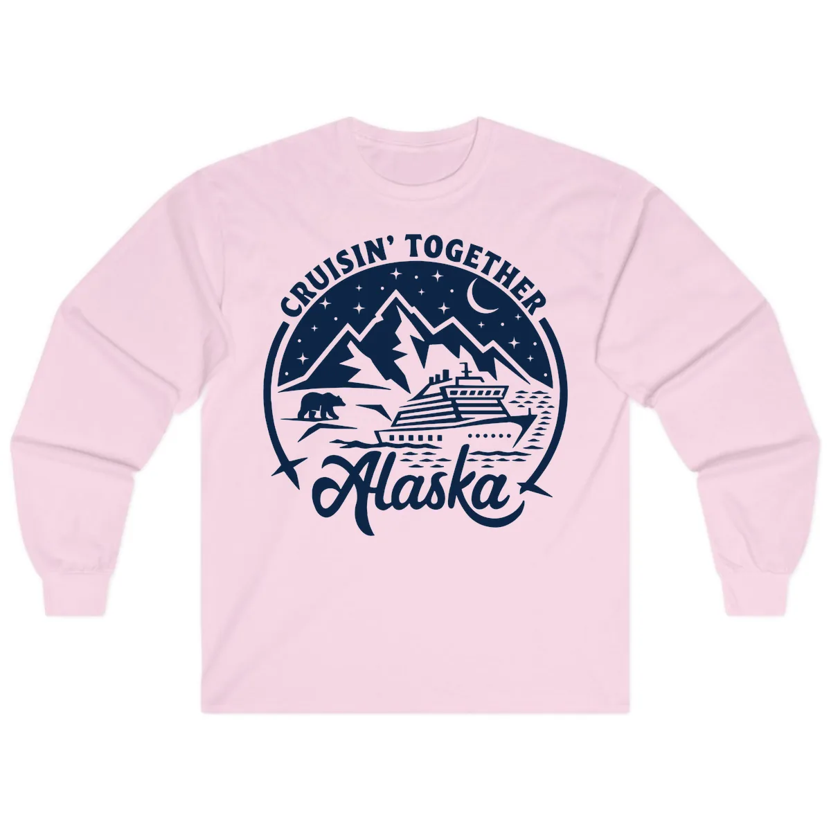 Cruisin' Together Alaska 2024 Bear Ship Long Sleeve in Light Pink