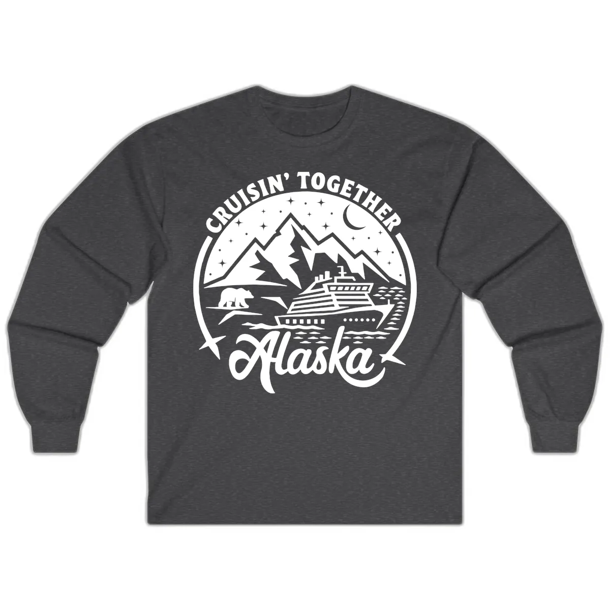 Cruisin' Together Alaska 2024 Bear Ship Long Sleeve in Dark Heather