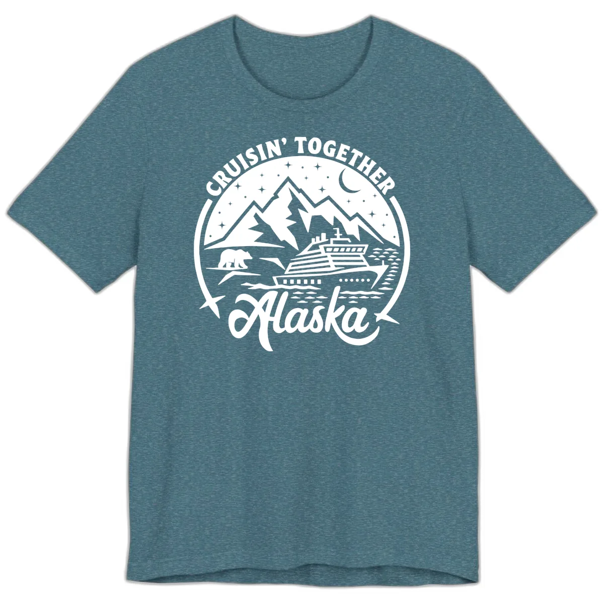 Cruisin' Together Alaska 2024 Bear Ship Premium T-Shirt in Heather Deep Teal