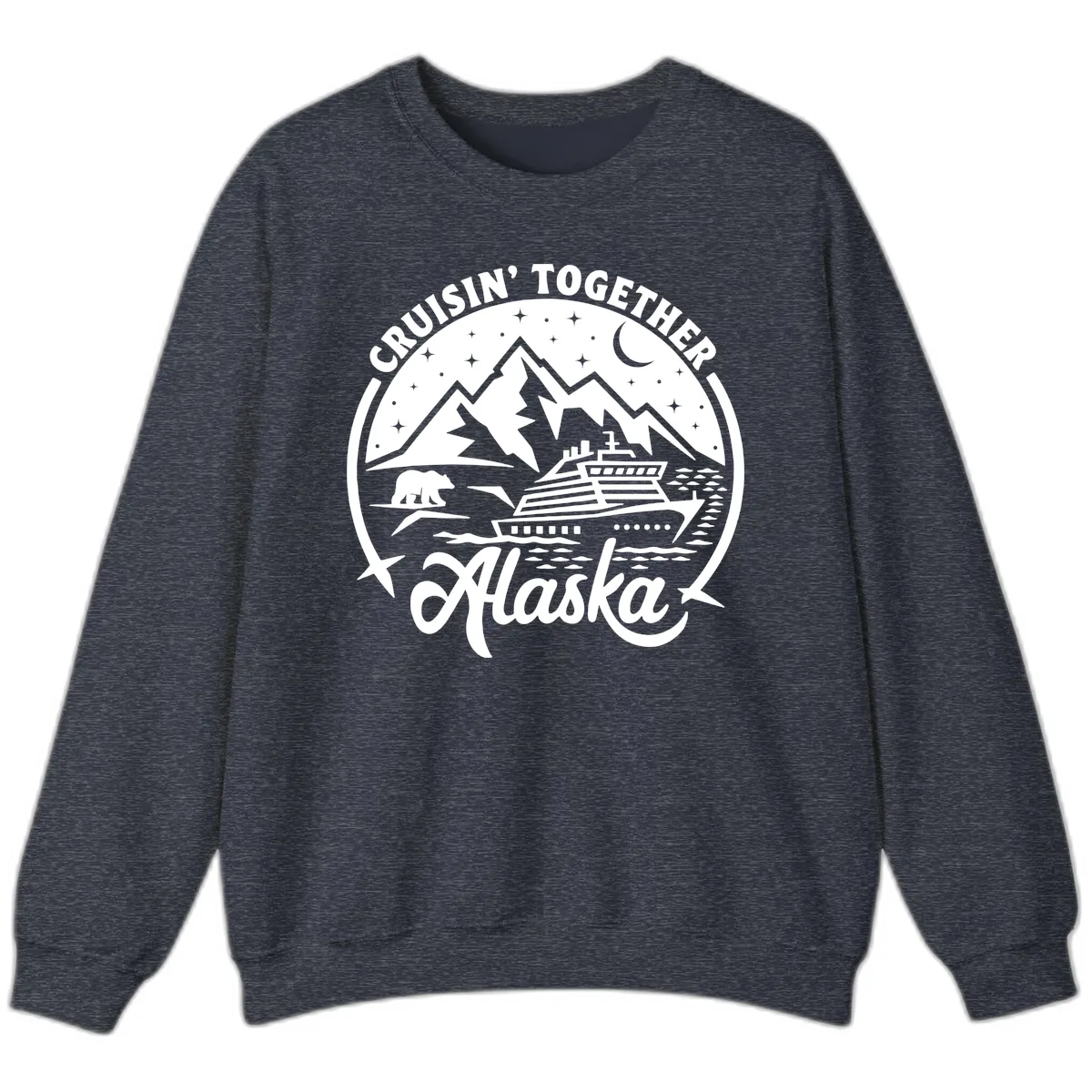 Cruisin' Together Alaska 2024 Bear Ship Sweatshirt in Heather Sport Dark Navy