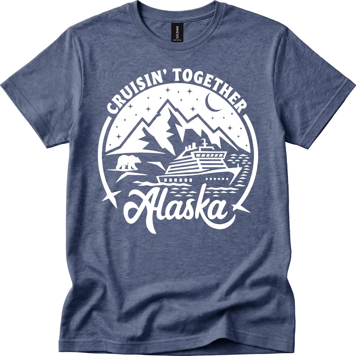 Cruisin' Together Alaska 2024 Bear Ship T-Shirt in Heather Navy