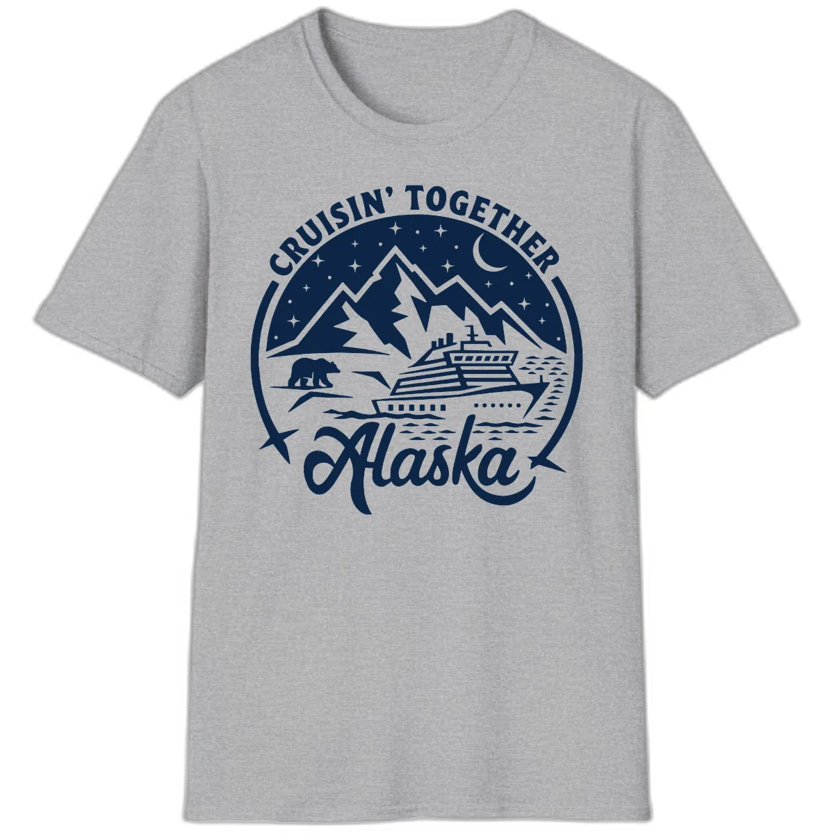 Cruisin' Together Alaska 2024 Bear Ship T-Shirt in Sport Grey