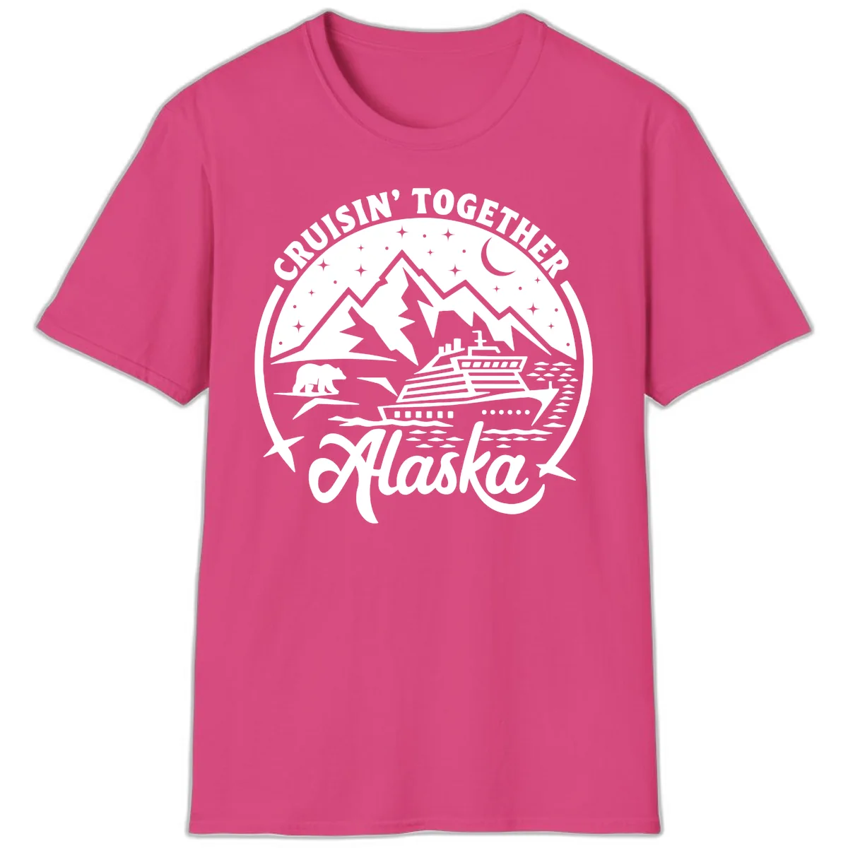 Cruisin' Together Alaska 2024 Bear Ship T-Shirt in Heliconia