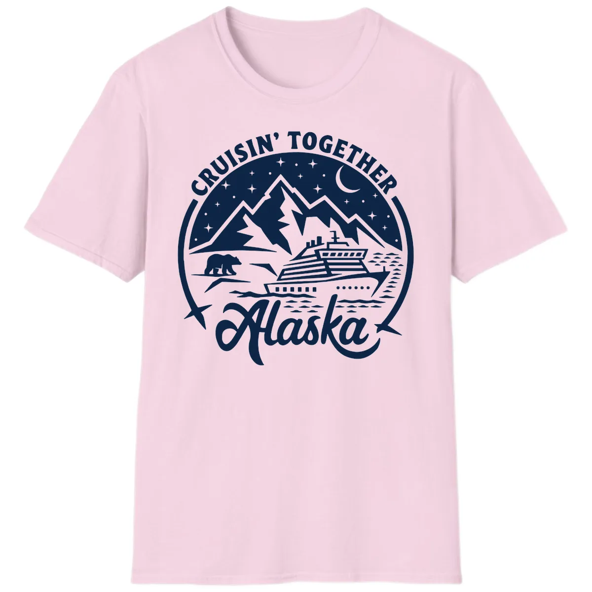 Cruisin' Together Alaska 2024 Bear Ship T-Shirt in Light Pink