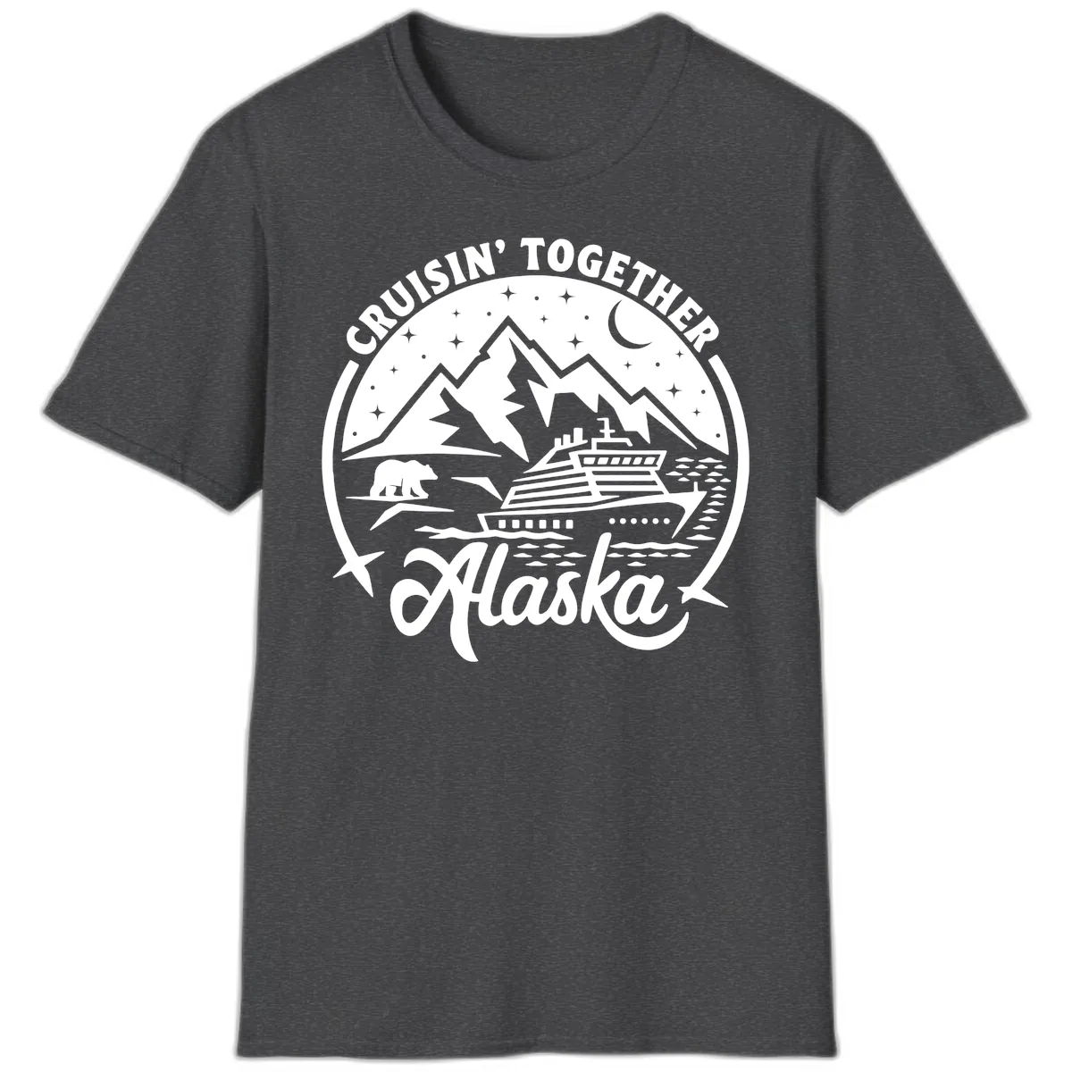 Cruisin' Together Alaska 2024 Bear Ship T-Shirt in Dark Heather