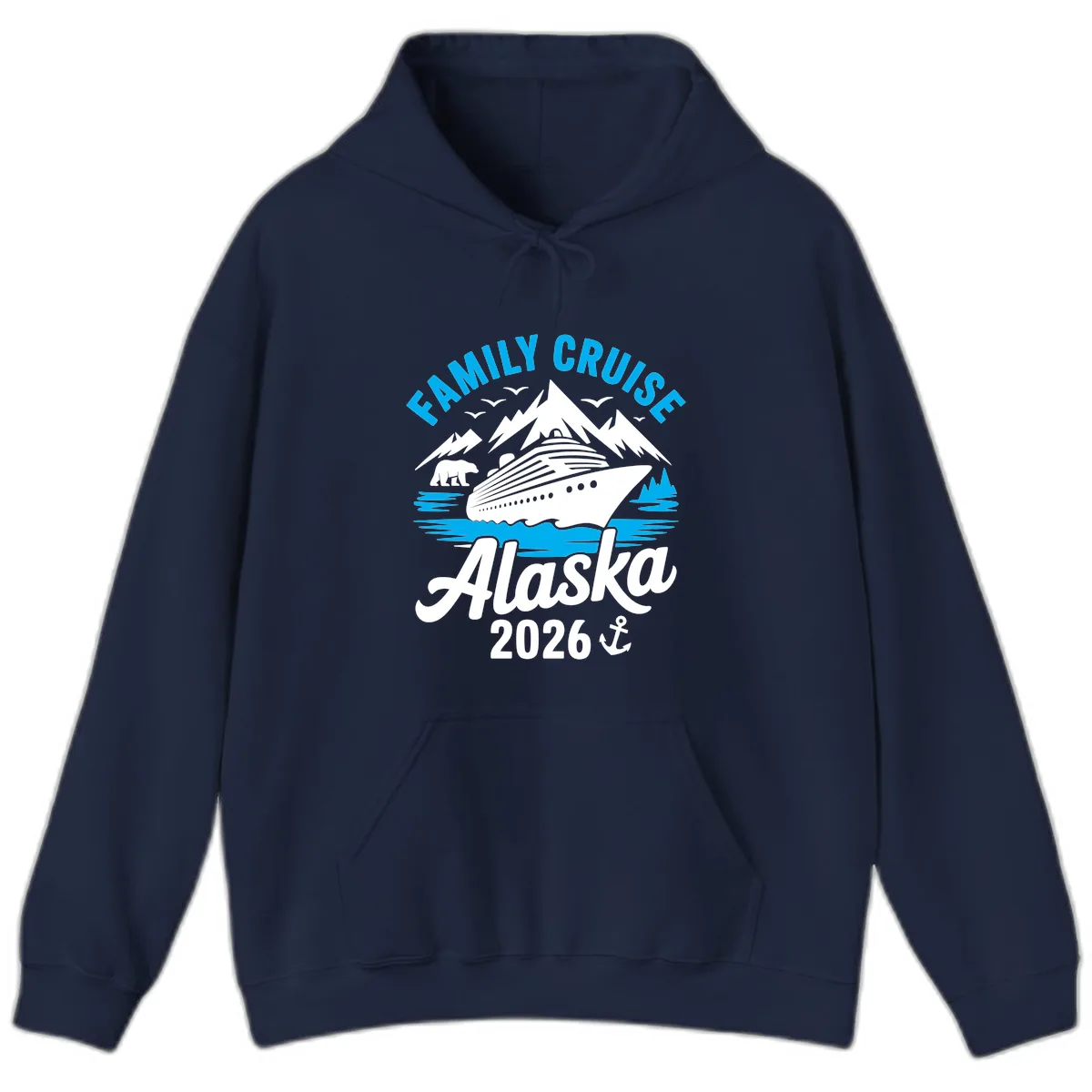 Family Cruise Alaska Mountain Scenic Hoodie in Navy