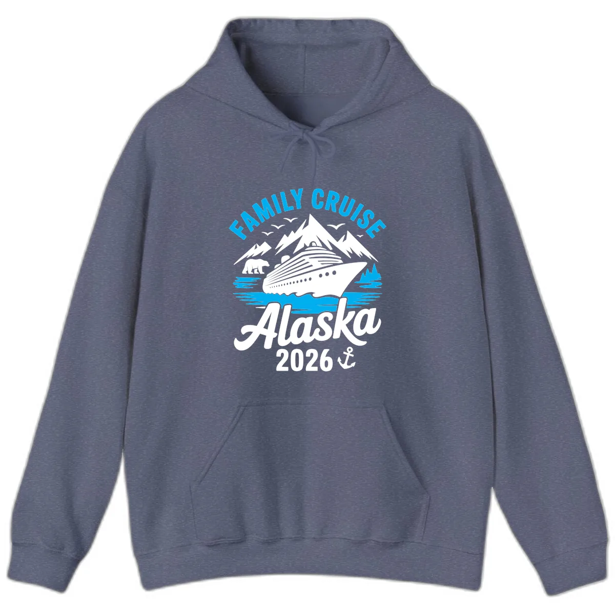 Family Cruise Alaska Mountain Scenic Hoodie in Heather Navy