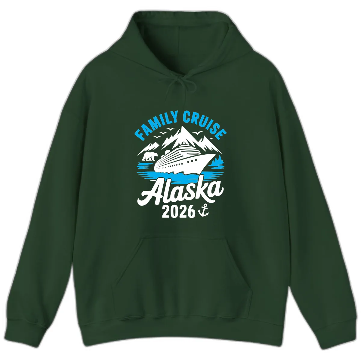 Family Cruise Alaska Mountain Scenic Hoodie in Forest Green