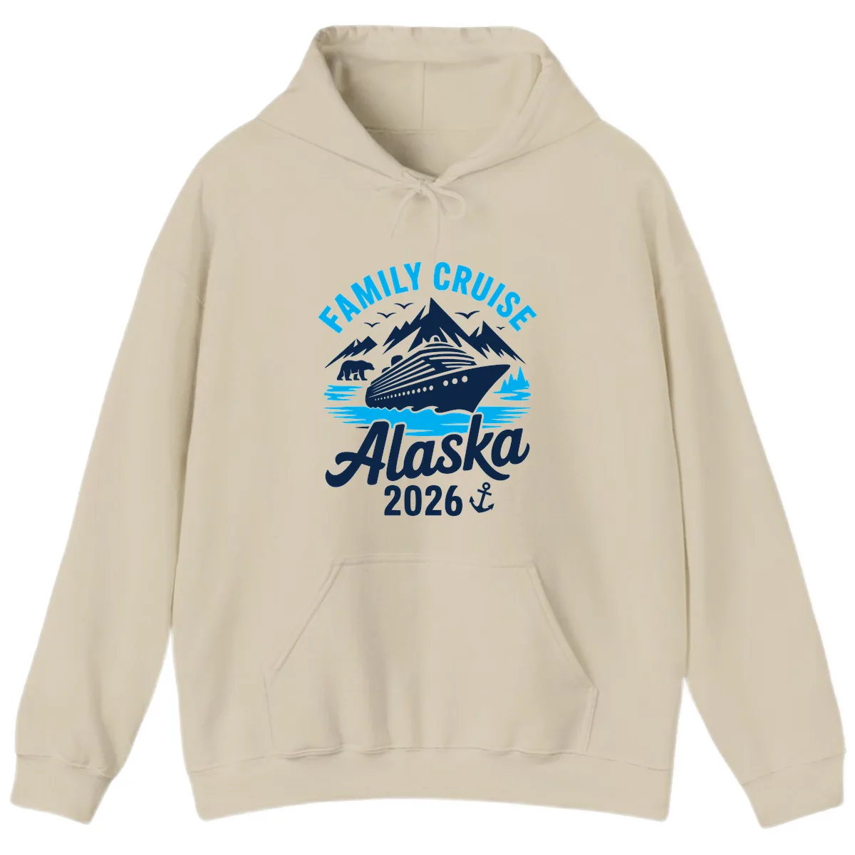 Family Cruise Alaska Mountain Scenic Hoodie in Sand