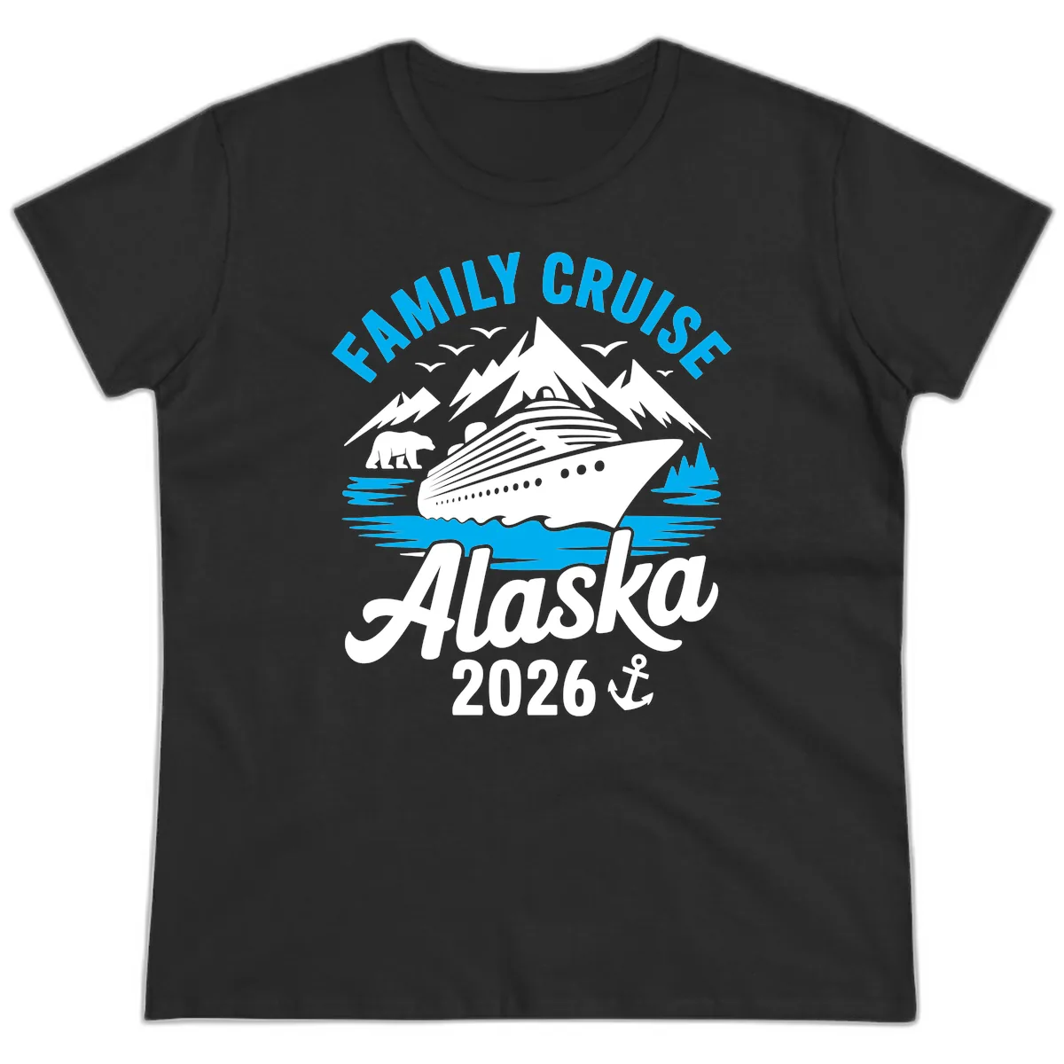 Family Cruise Alaska Mountain Scenic Ladies Tee in Black