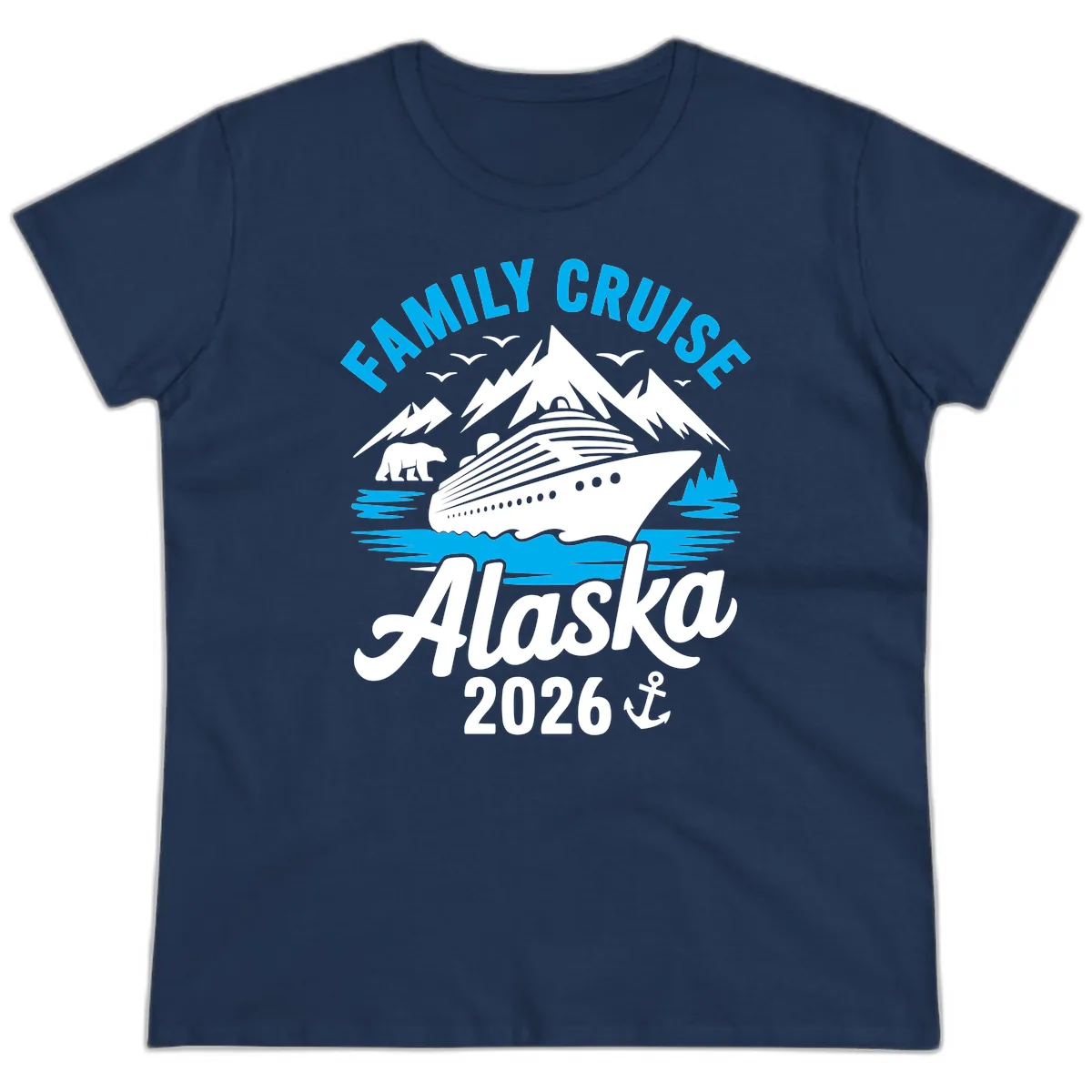 Family Cruise Alaska Mountain Scenic Ladies Tee in Navy