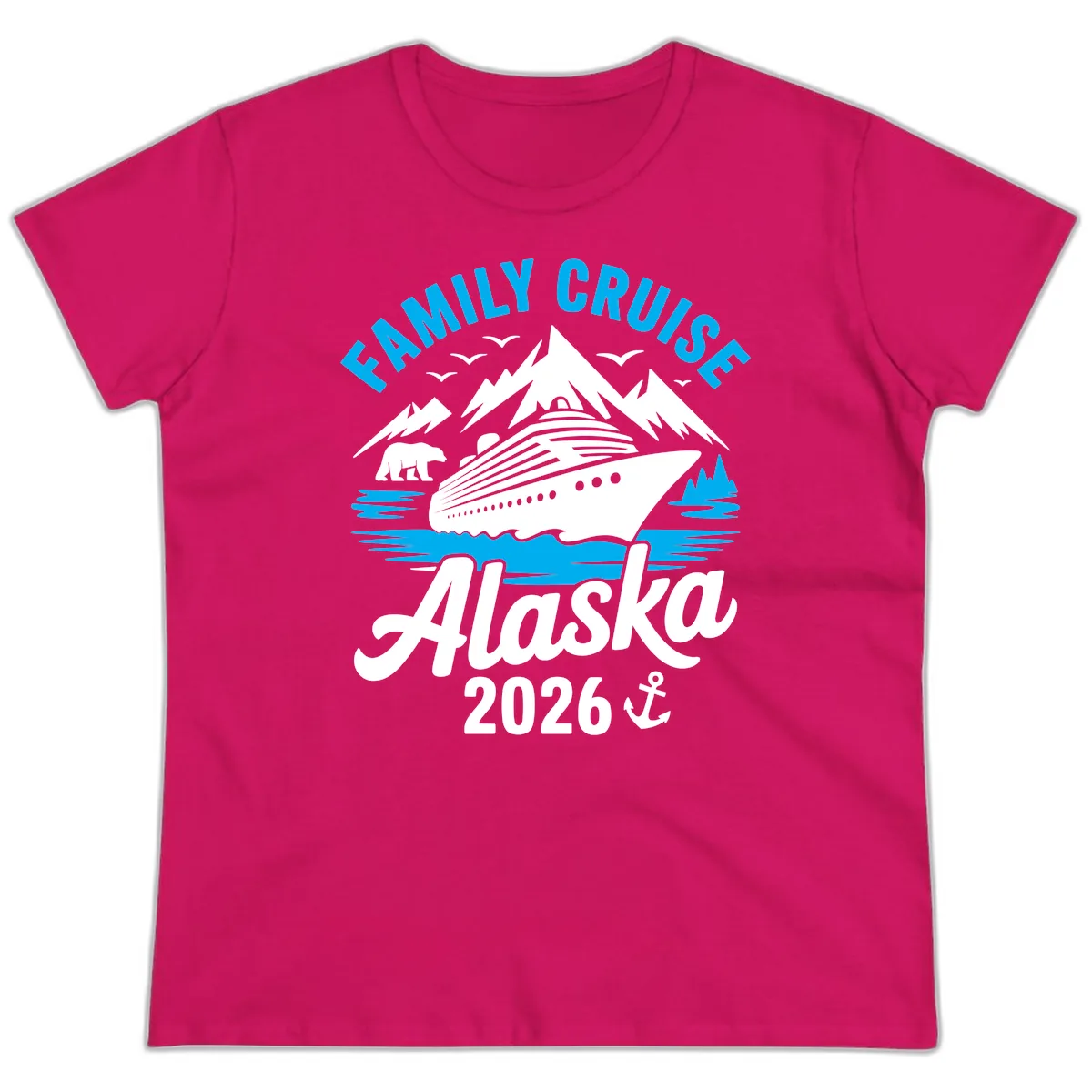 Family Cruise Alaska Mountain Scenic Ladies Tee in Heliconia