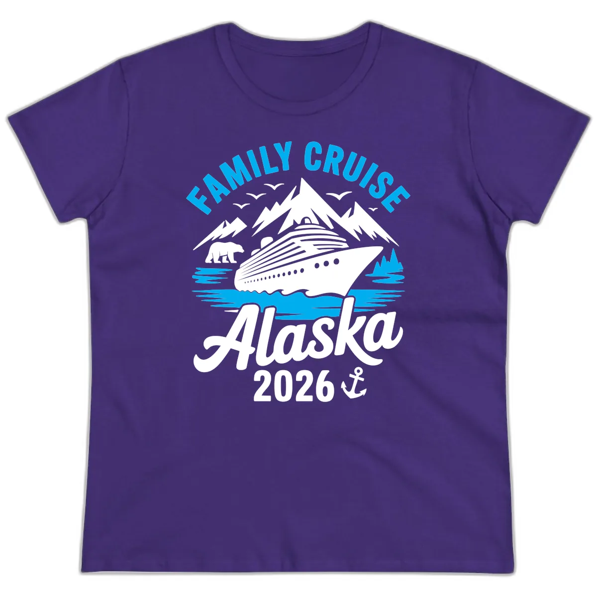 Family Cruise Alaska Mountain Scenic Ladies Tee in Purple