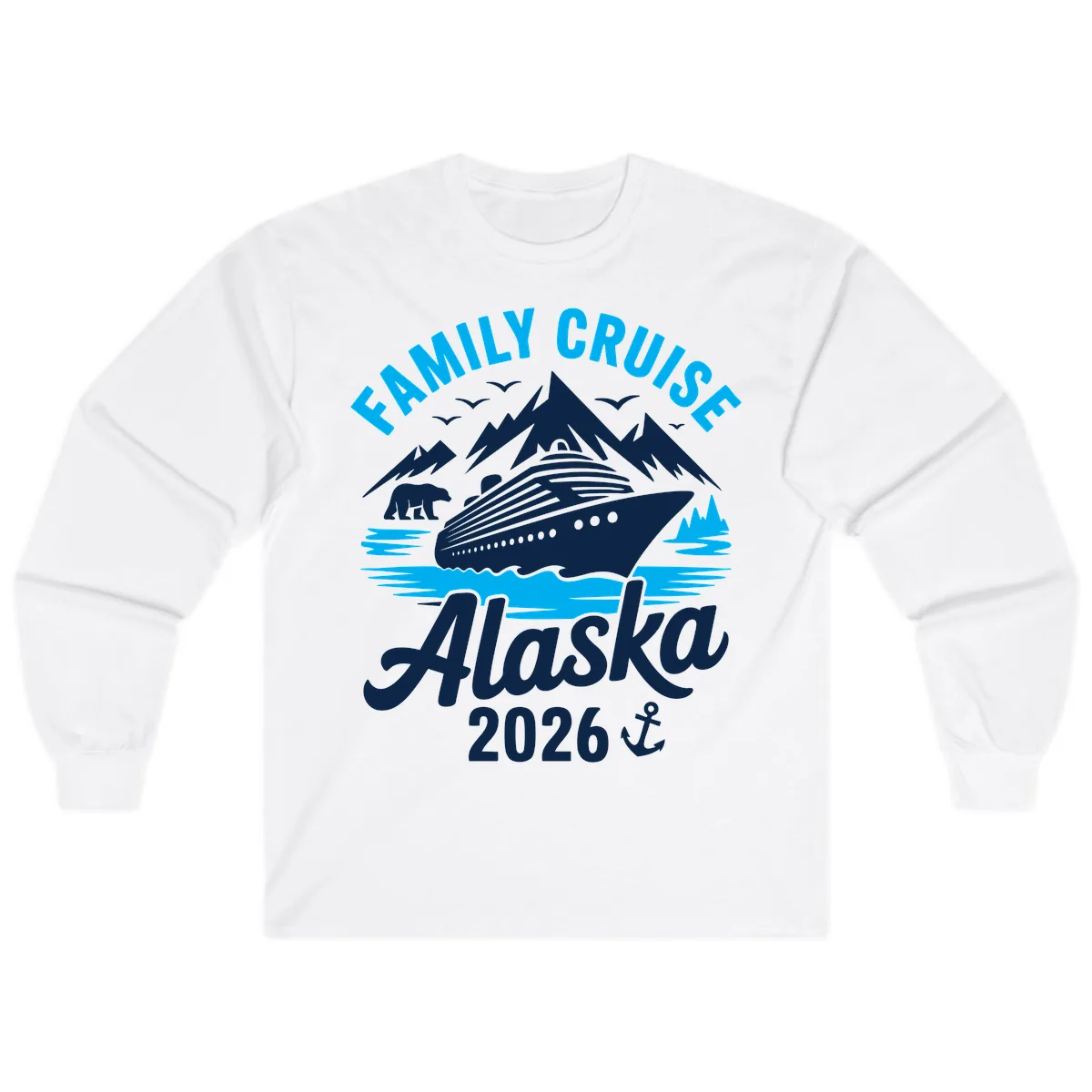 Family Cruise Alaska Mountain Scenic Long Sleeve in White
