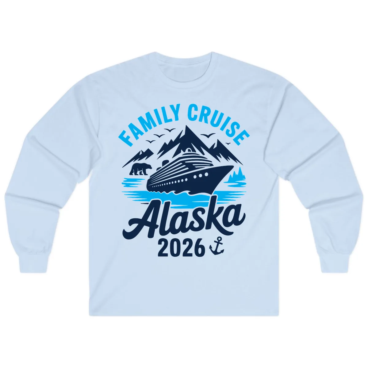 Family Cruise Alaska Mountain Scenic Long Sleeve in Light Blue