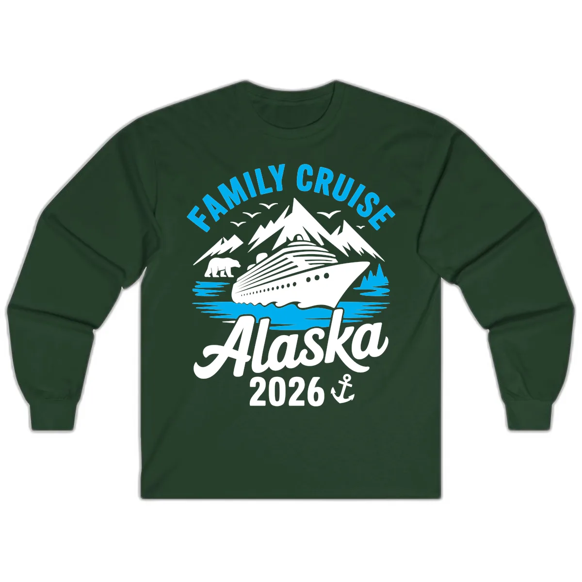 Family Cruise Alaska Mountain Scenic Long Sleeve in Forest Green